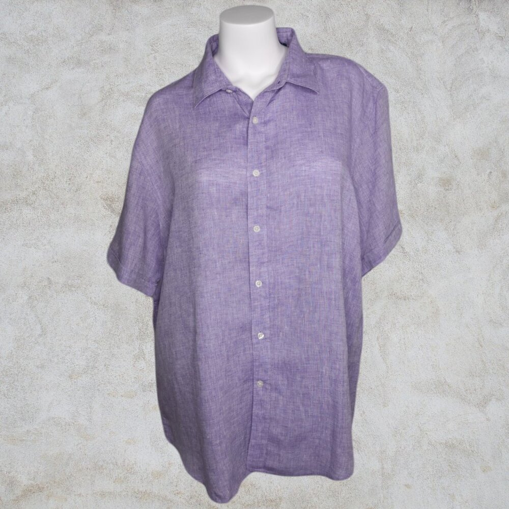 Perry Ellis Lavendar Purple Linen Button Up Mens Collared Dress Shirt Casual